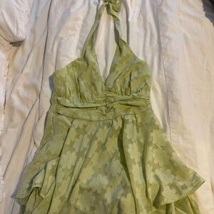Green Halter Dress with Floral Pattern